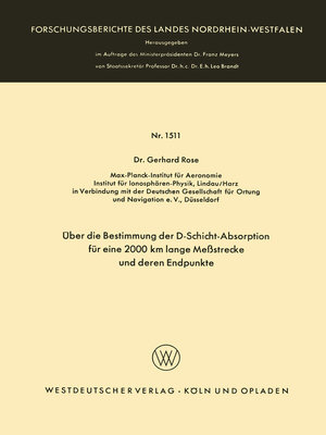 cover image of Über die Bestimmung der D-Schicht-Absorption für eine 2000 km lange Meßstrecke und deren Endpunkte